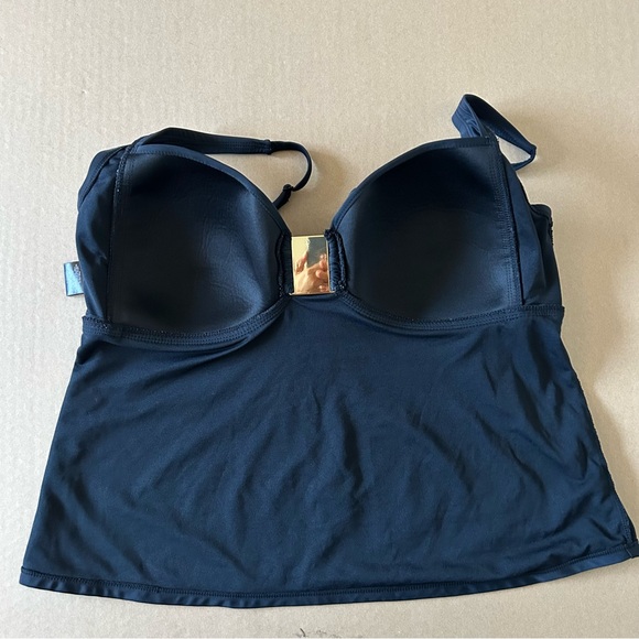 Catalina Swimwear Plus Size Tankini 2X Solid Black Tiger Print Medallion Accent - Picture 5 of 9